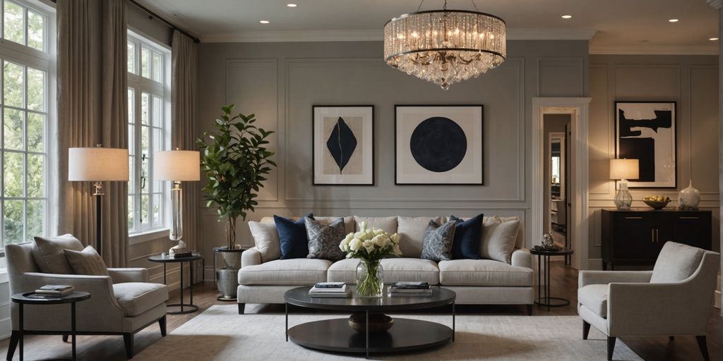 Modern living room with elegant lighting fixtures
