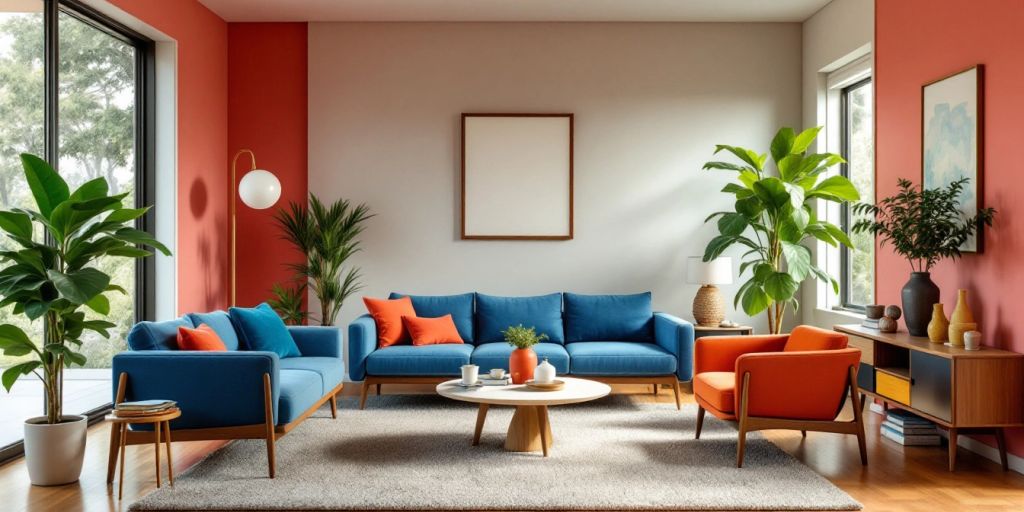 Mid-century modern living room with iconic furniture and decor.