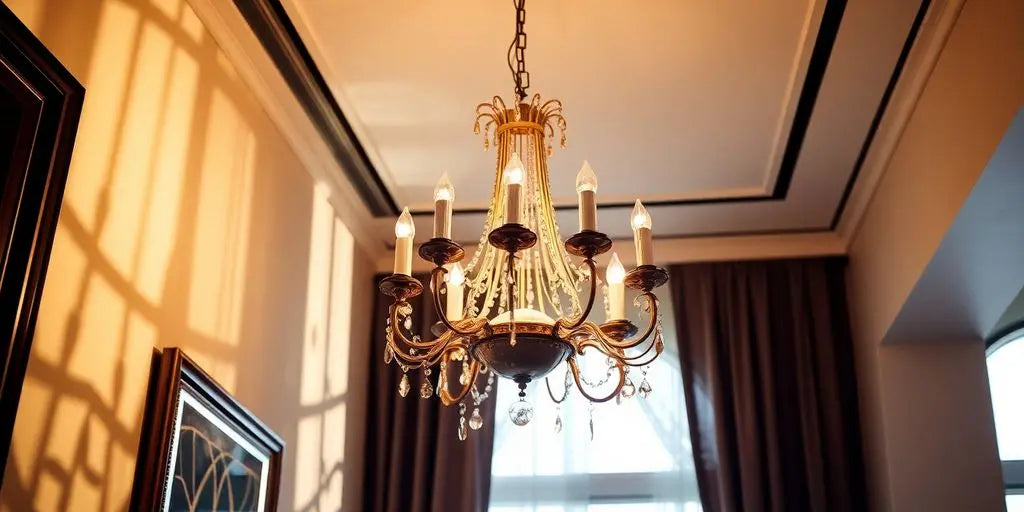 Elegant chandelier illuminating a stylish room interior.