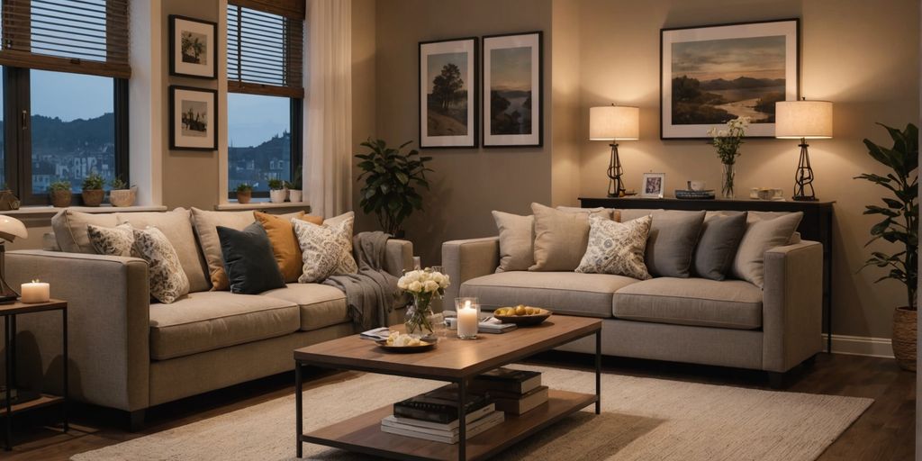 Cozy living room with warm lighting