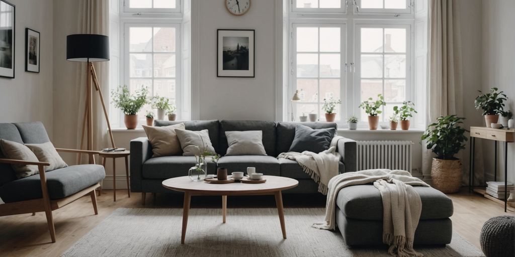 Minimalist Scandinavian living room with natural light and simple decor.