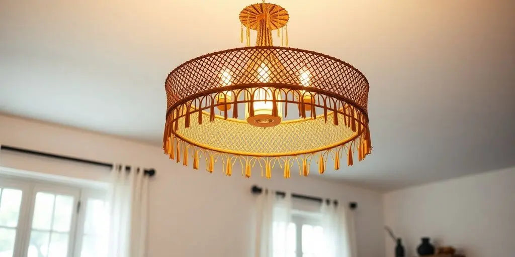 Boho chandelier in a bright, stylish room.