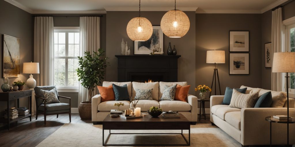 Cozy living room with warm ambient lighting