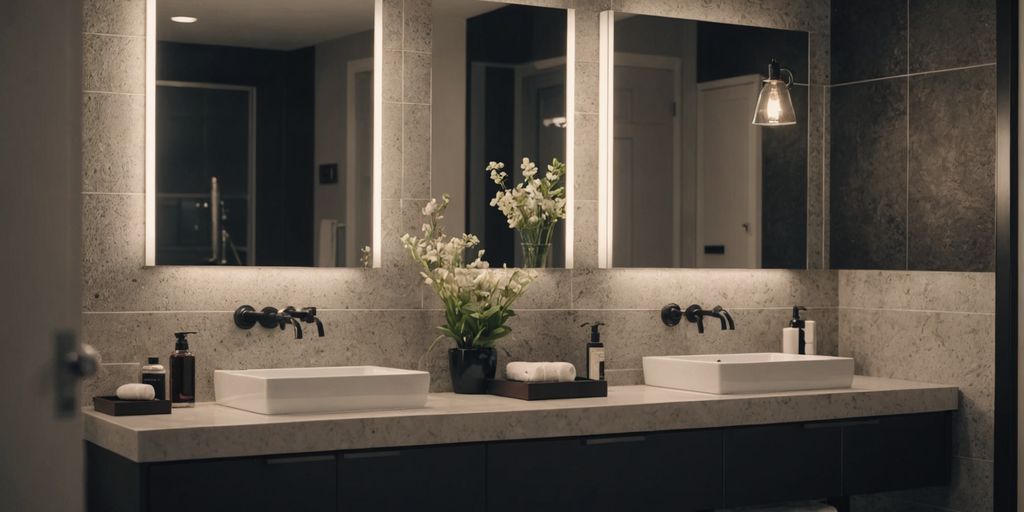 Sleek bathroom featuring contemporary design and chic accessories.