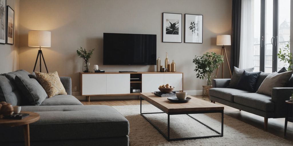 Cosy and chic apartment living room with modern decor.