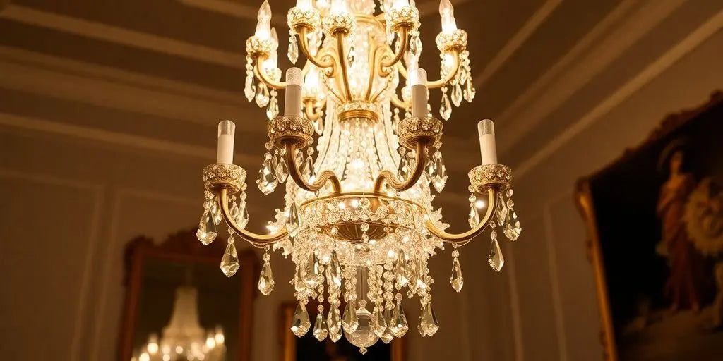 Elegant crystal chandelier illuminating a stylish interior space.