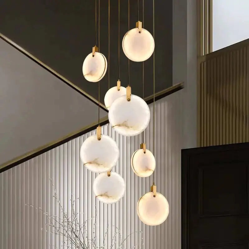 Modern Discs Alabaster Long Staircase Chandelier ChandeliersLife®