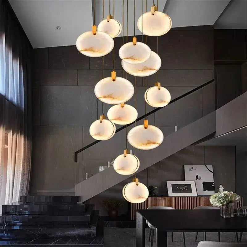 Modern Discs Long Staircase Alabaster Chandelier ChandeliersLife®