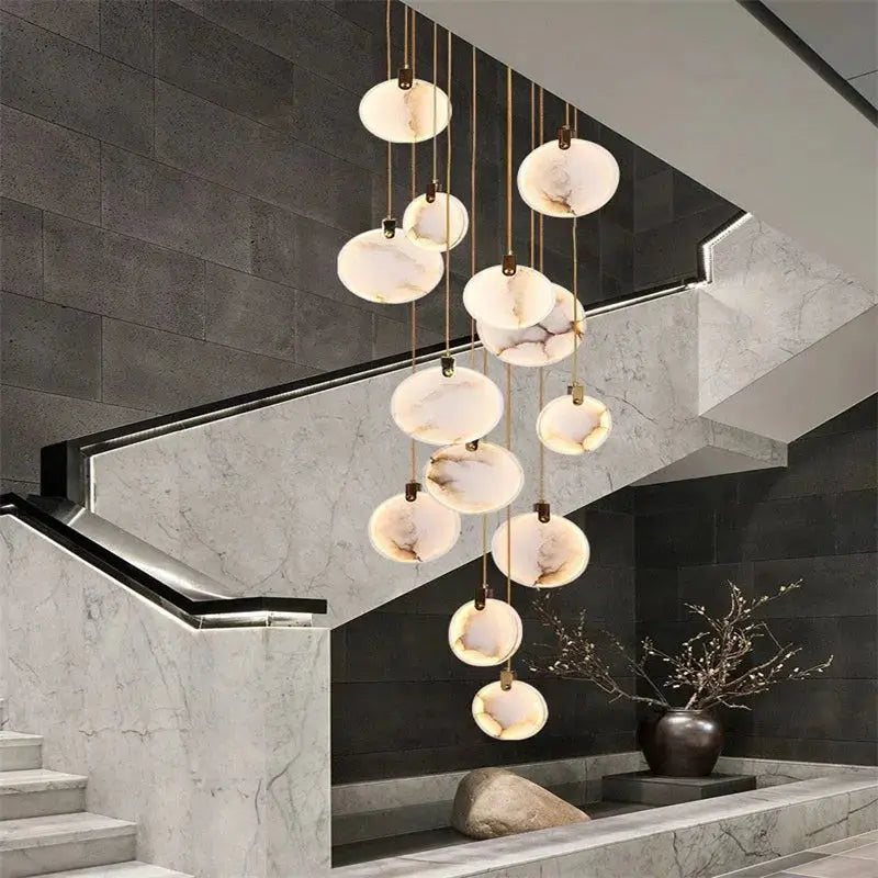 Modern Discs Long Staircase Alabaster Chandelier ChandeliersLife®
