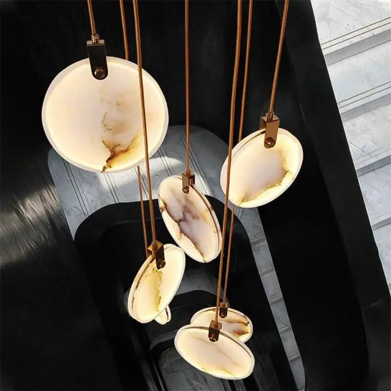 Modern Discs Alabaster Long Staircase Chandelier ChandeliersLife®