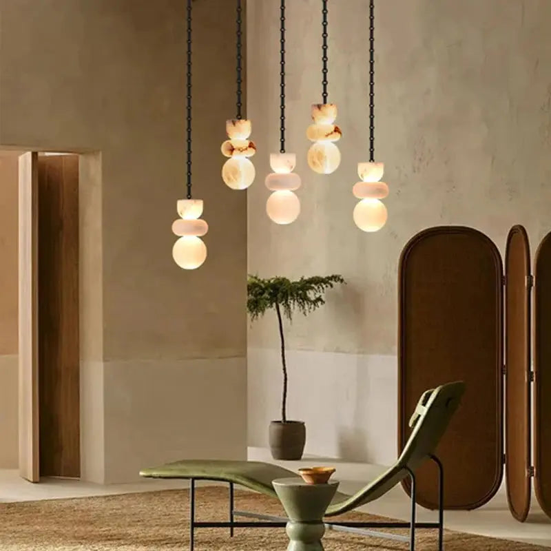 Natural Snowflake Marble Pendant Light – Handcrafted Luxury Lighting