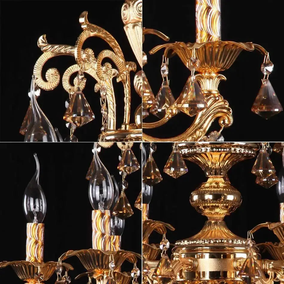 European luxury golden staircase hotel lobby zinc alloy candle chandelier lamps villa living room dining room E14 lights ChandeliersLife®