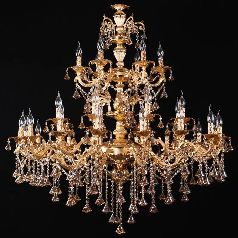 European luxury golden staircase hotel lobby zinc alloy candle chandelier lamps villa living room dining room E14 lights ChandeliersLife®