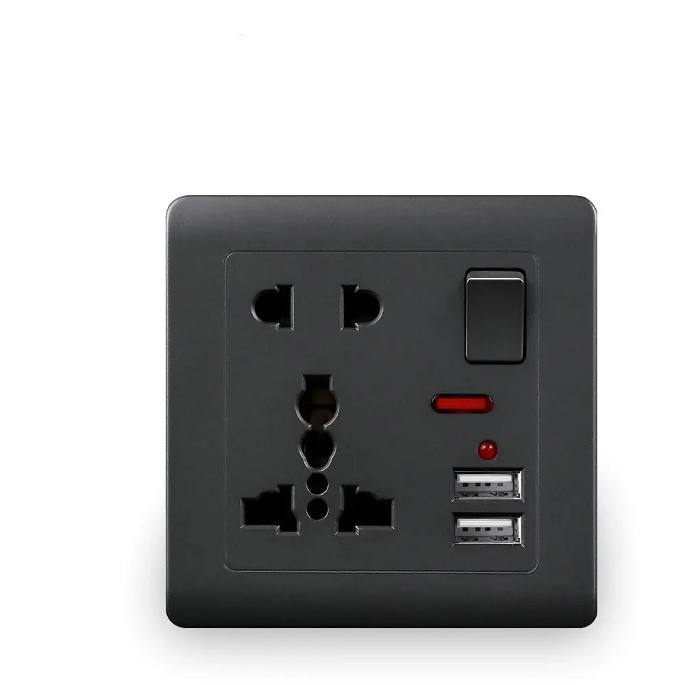 Black electrical socket with USB ports on a white background, featuring the Delviz brand.