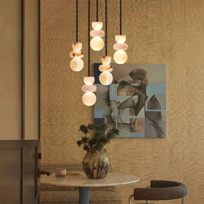 Natural Snowflake Marble Pendant Light – Handcrafted Luxury Lighting