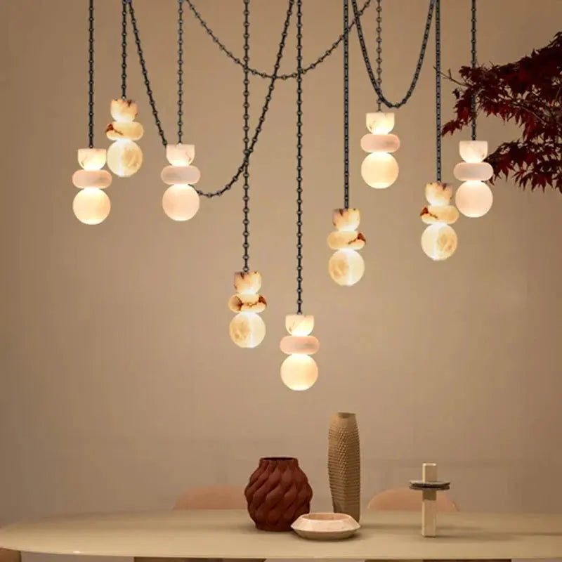 Natural Snowflake Marble Pendant Light – Handcrafted Luxury Lighting