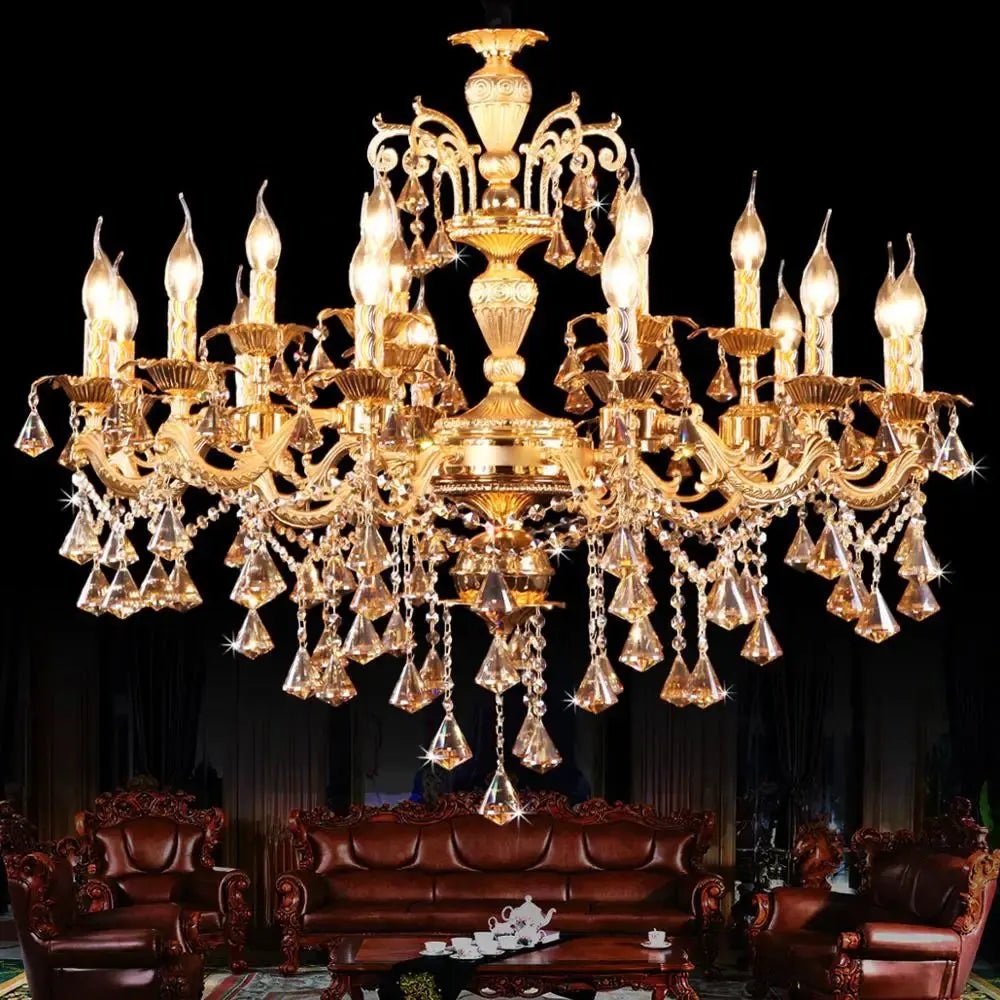 European luxury golden staircase hotel lobby zinc alloy candle chandelier lamps villa living room dining room E14 lights ChandeliersLife®
