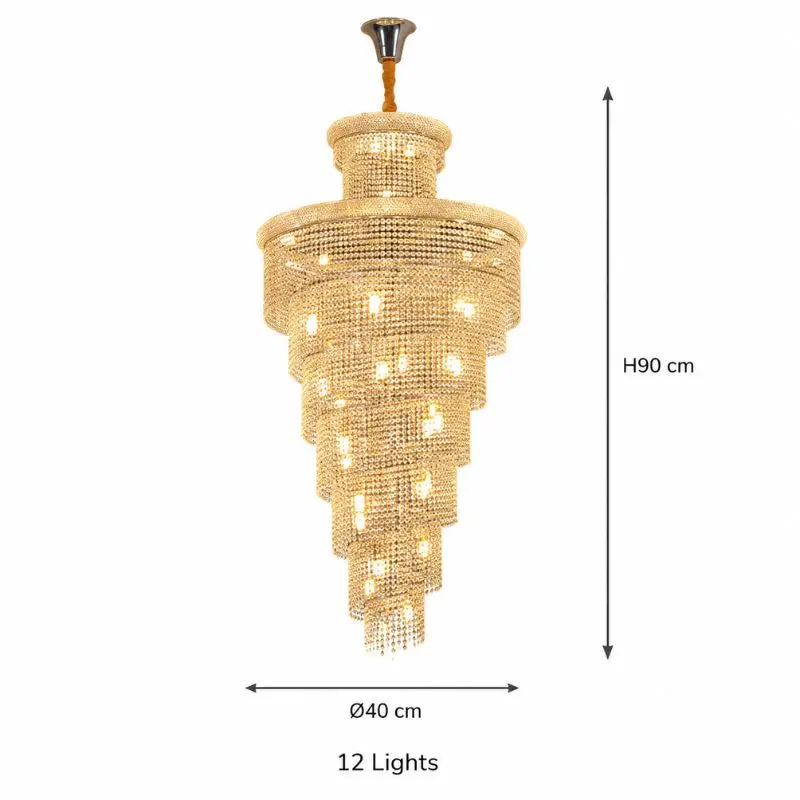 Luxury Gold Crystal Staircase Chandelier for High Ceilings
