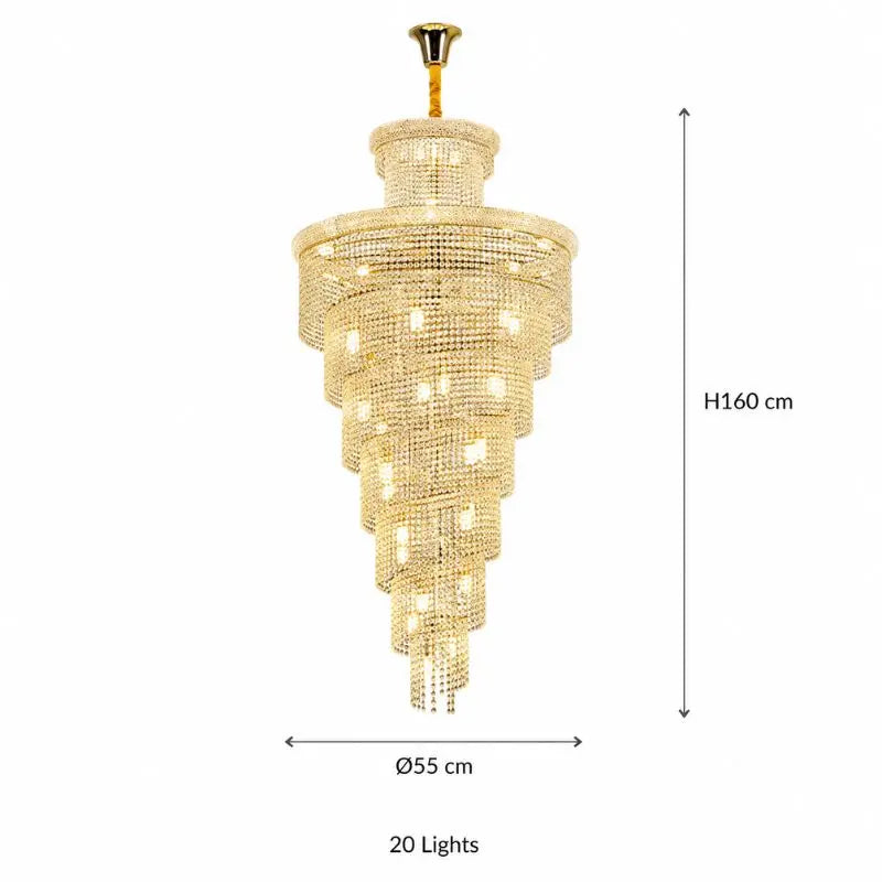 Luxury Gold Crystal Staircase Chandelier for High Ceilings