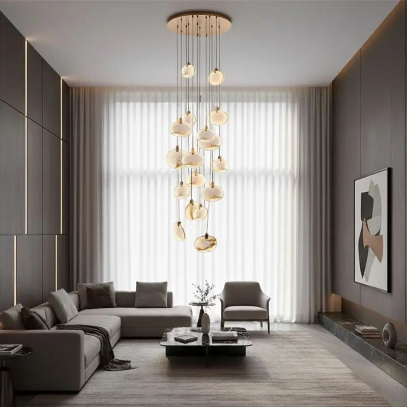 Modern Discs Alabaster Long Staircase Chandelier ChandeliersLife®