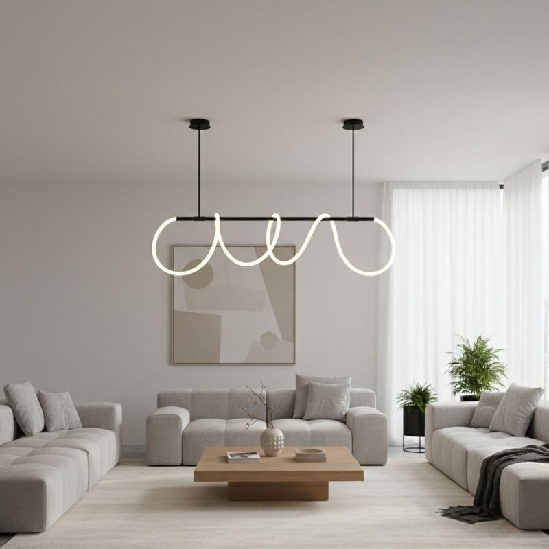 Lustre LED moderne à long tuyau - Noir