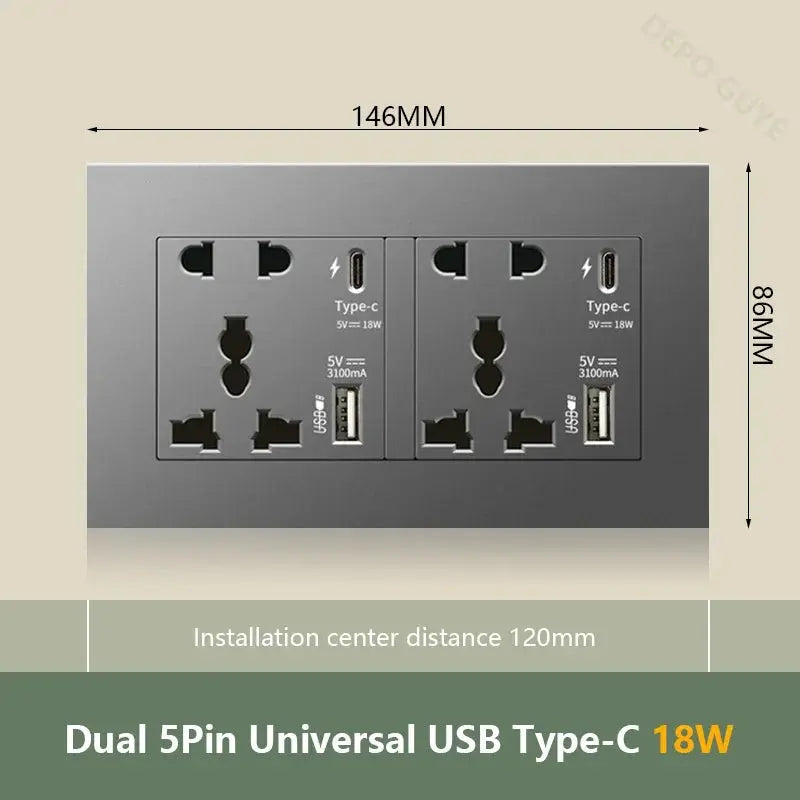 UK Wall Electrical Outlet with USB Charger