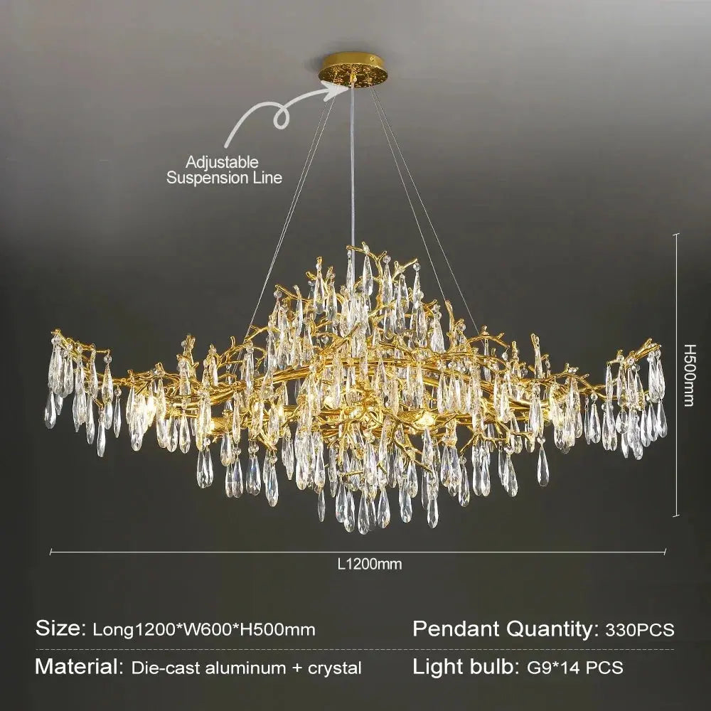 Raindrop Crystal Chandeliers Luxury Gold Dining Living Room Bedroom Kitchen Island Gold Tree Branch Crystals Ceiling Chandelier ChandeliersLife®