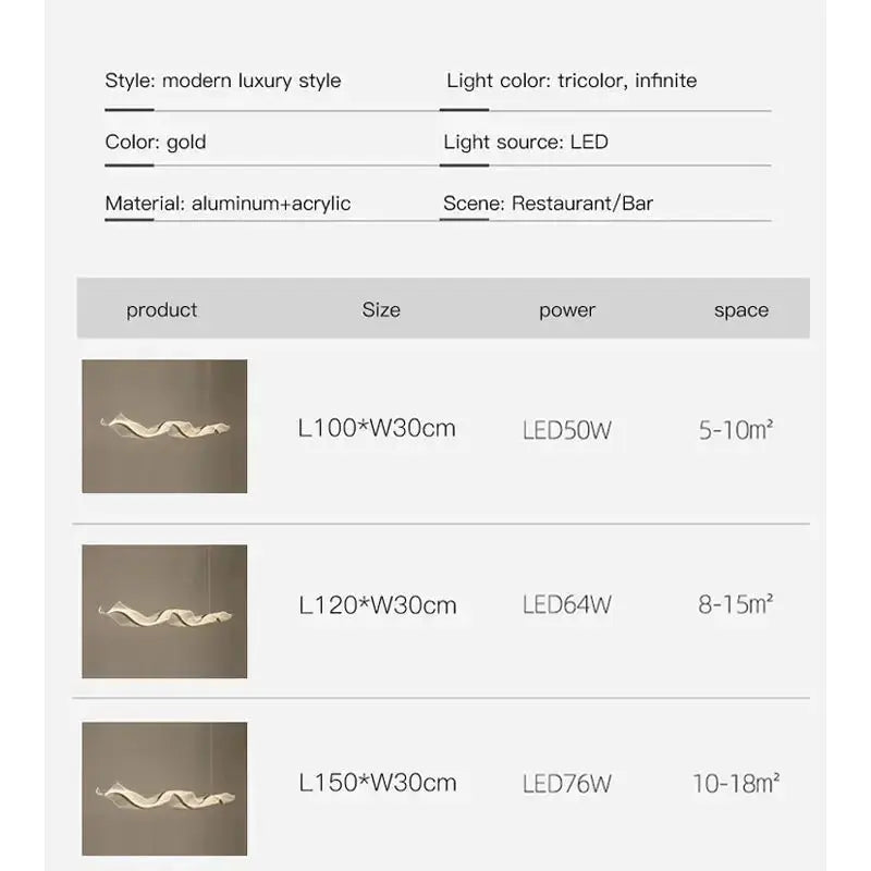 Modern Minimal LED Chandelier Wave Design