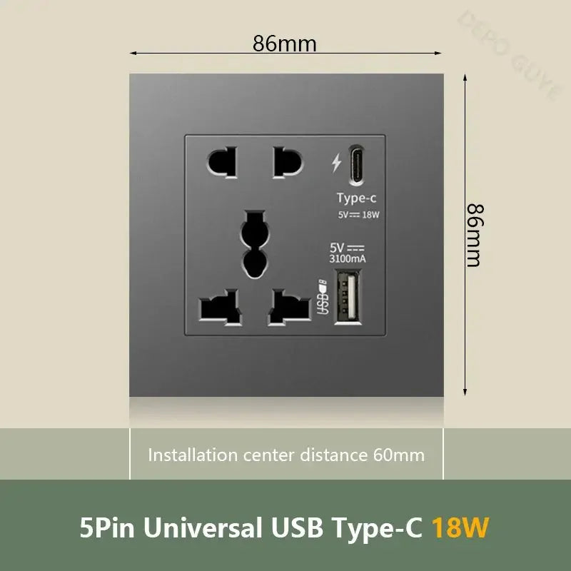 UK Wall Electrical Outlet with USB Charger