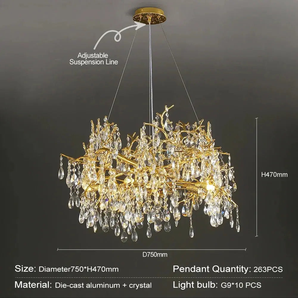 Raindrop Crystal Chandeliers Luxury Gold Dining Living Room Bedroom Kitchen Island Gold Tree Branch Crystals Ceiling Chandelier ChandeliersLife®