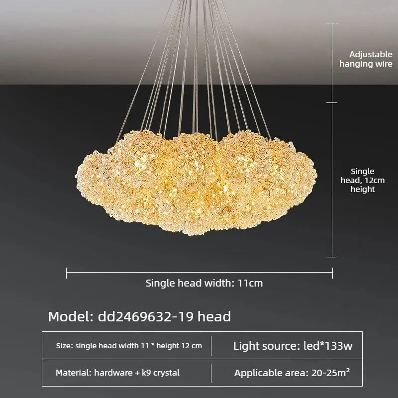 Modern Crystal Chandelier | Gold Cluster Ceiling Light