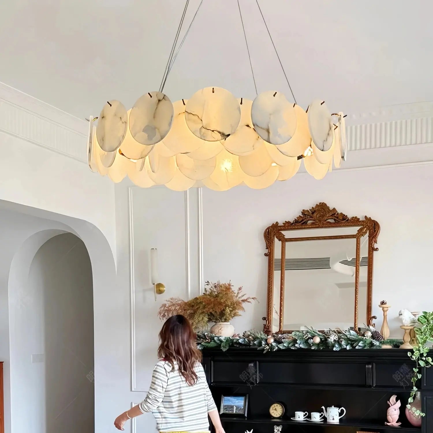 Modern White Marble Alabaster Round Lamp ChandeliersLife®