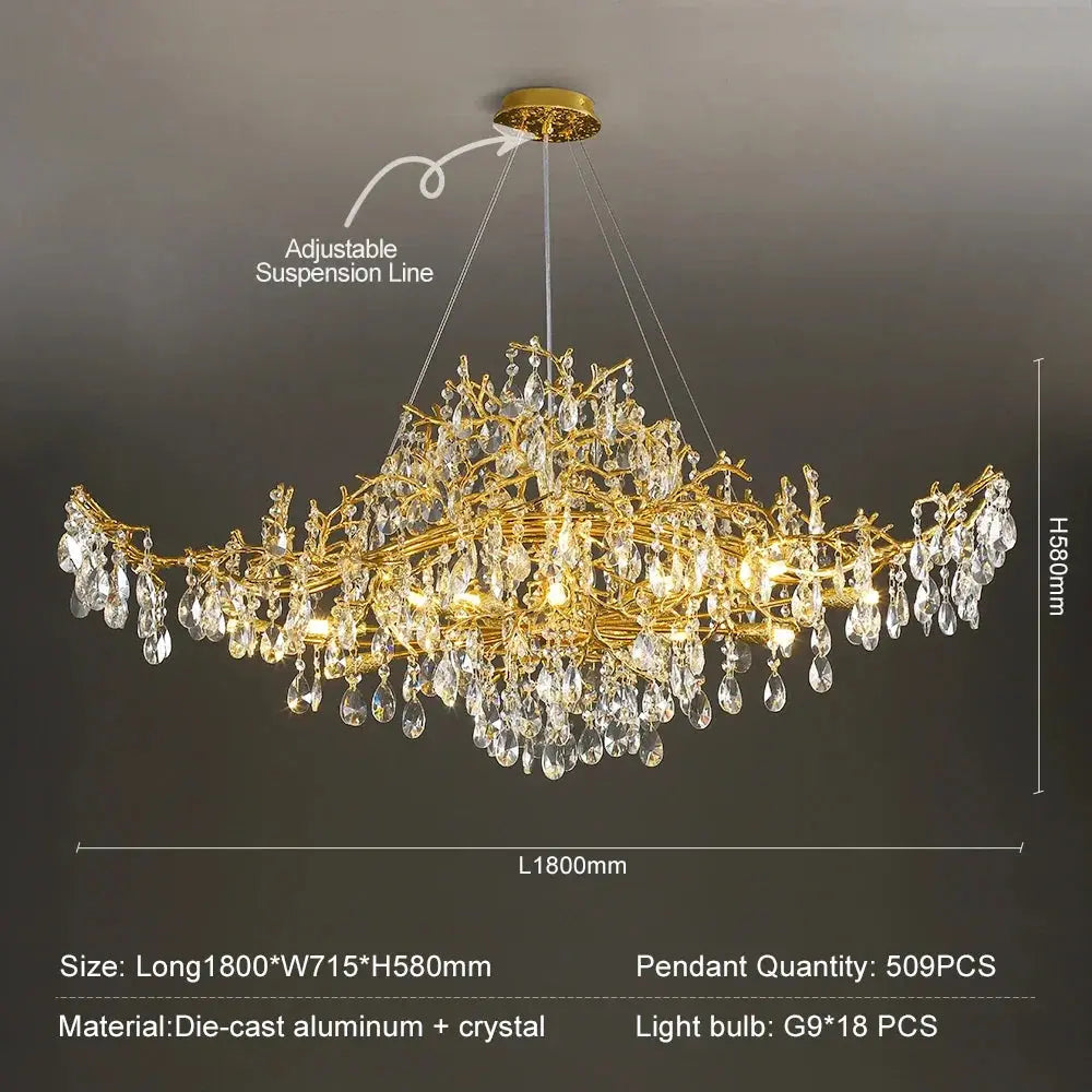 Raindrop Crystal Chandeliers Luxury Gold Dining Living Room Bedroom Kitchen Island Gold Tree Branch Crystals Ceiling Chandelier ChandeliersLife®