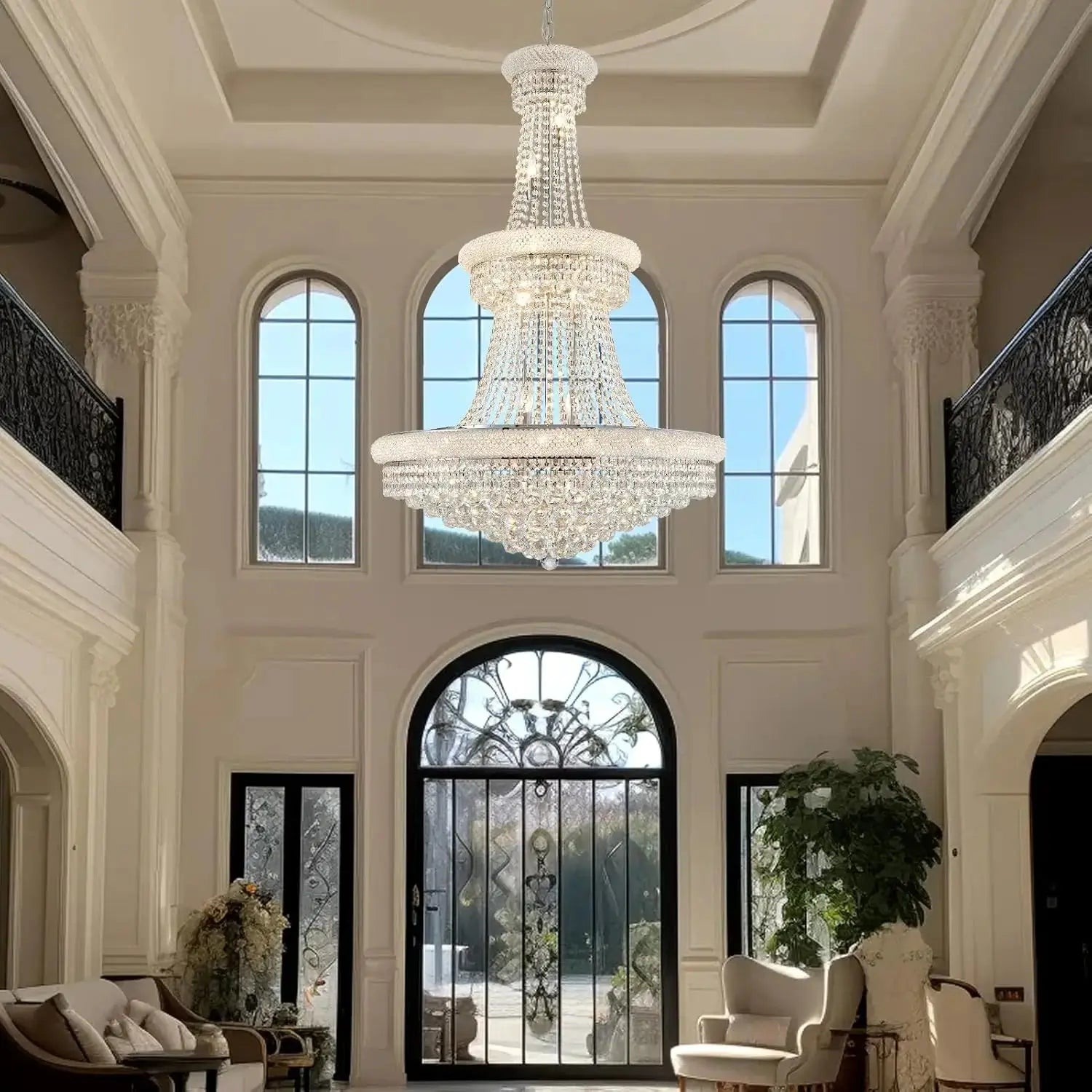 Modern Empire Crystal Chrome Chandelier