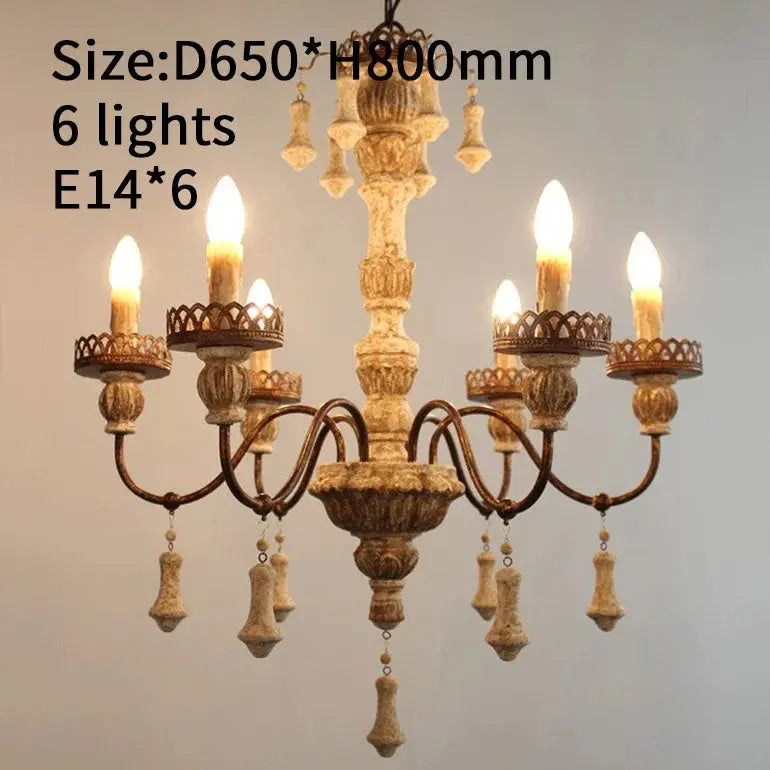 Retro Wood Chandelier With Fabric Shade