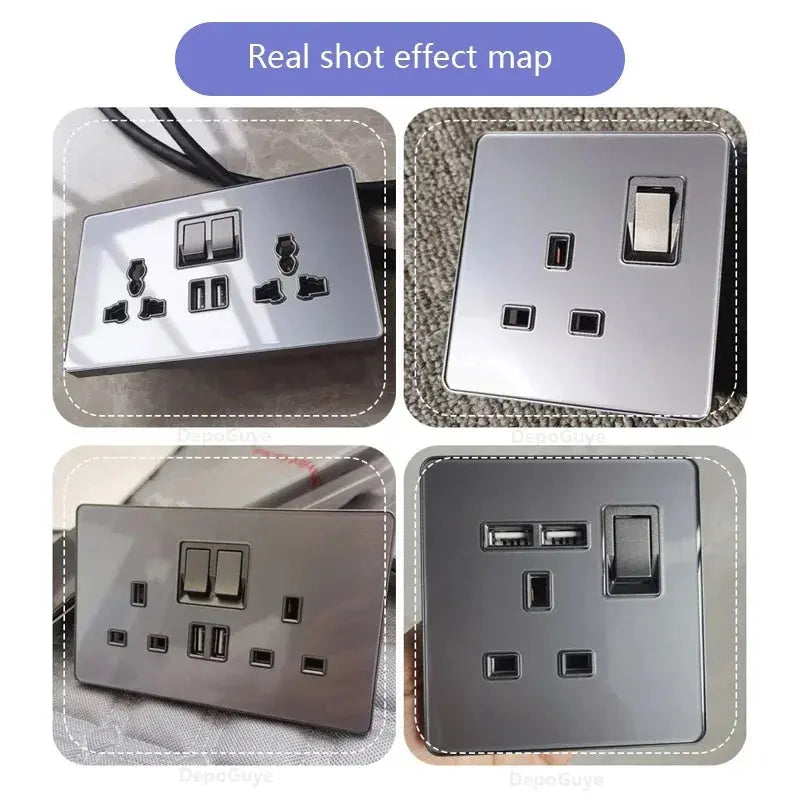 UK Gray Glass  Doublel USB Electrical Outlet