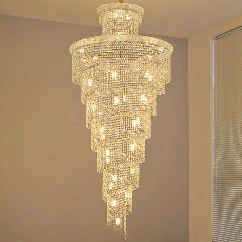Luxury Gold Crystal Staircase Chandelier for High Ceilings
