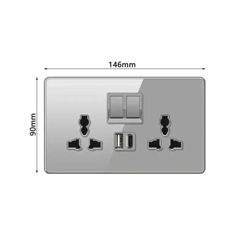 UK Gray Glass  Doublel USB Electrical Outlet