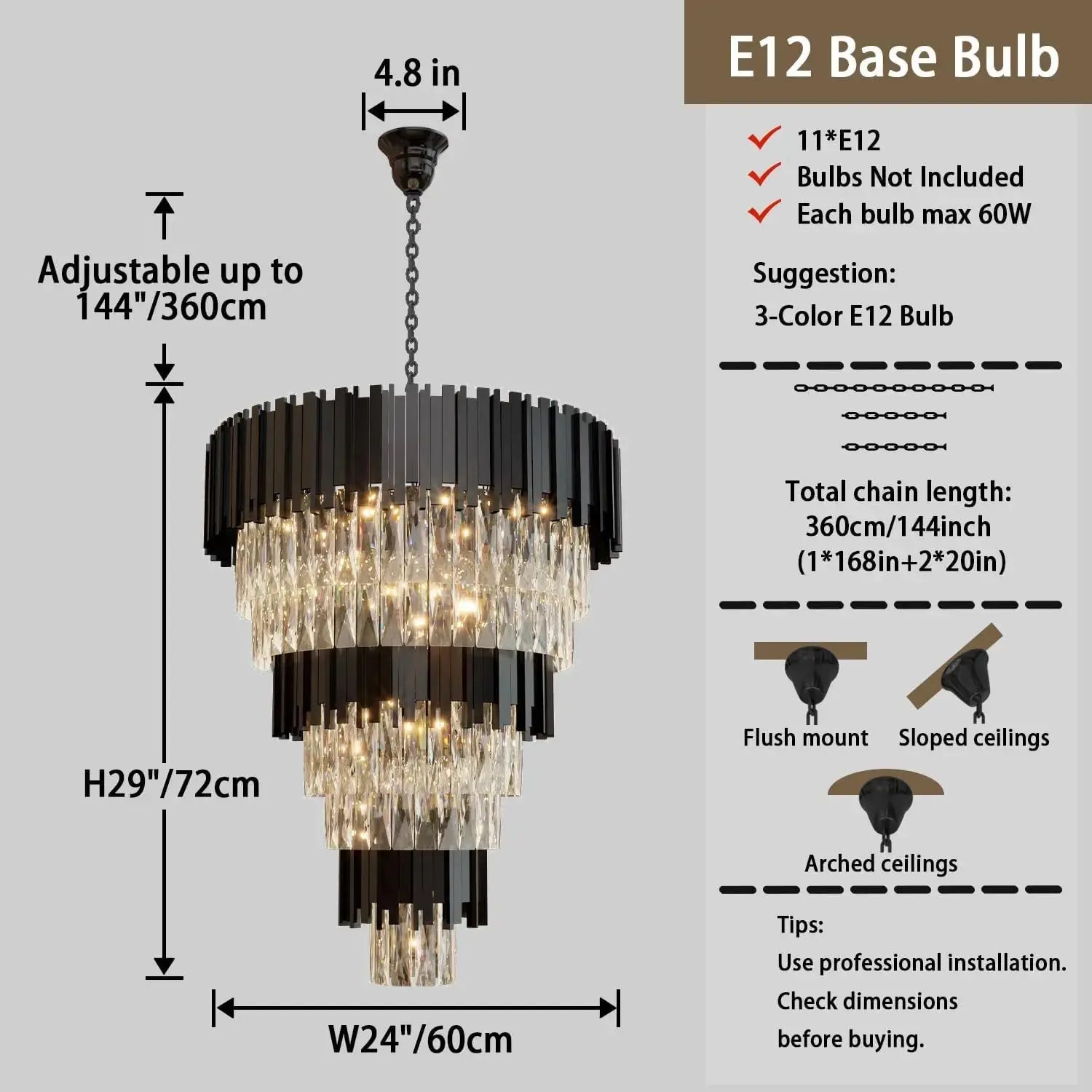 Luxury Black Crystal Chandelier For Large Staircase