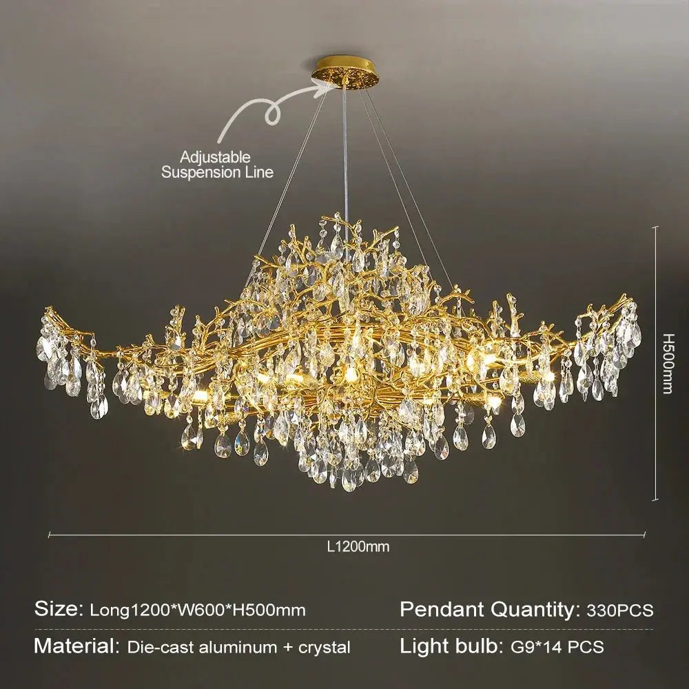 Raindrop Crystal Chandeliers Luxury Gold Dining Living Room Bedroom Kitchen Island Gold Tree Branch Crystals Ceiling Chandelier ChandeliersLife®