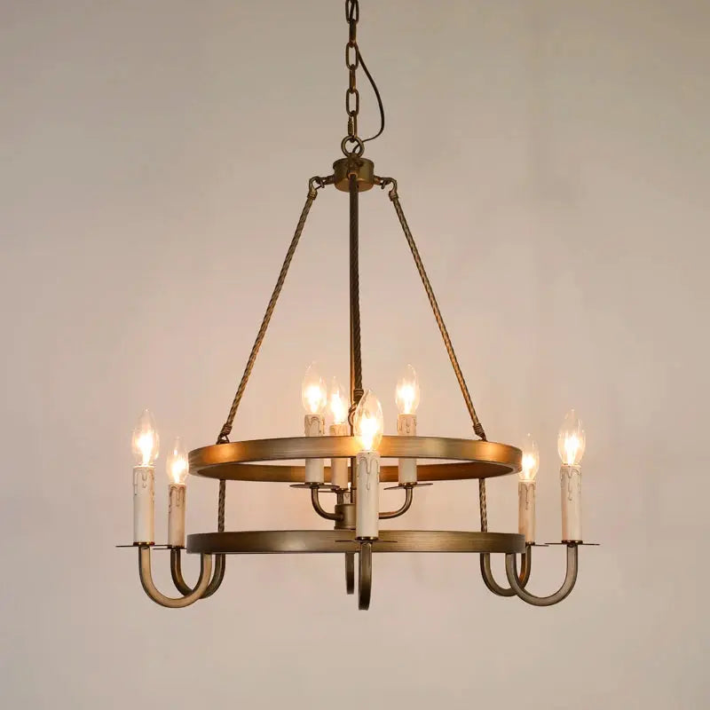 Designer Double-layer Candle Retro Bronze Pendant Light