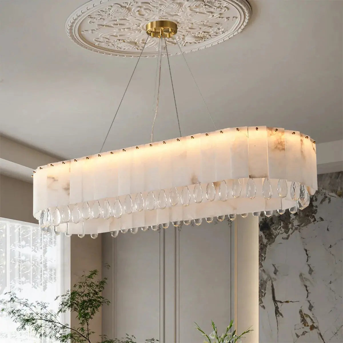 Villa Lobby Dining Living Room Alabaster Hanging Lamp - ChandeliersLife®