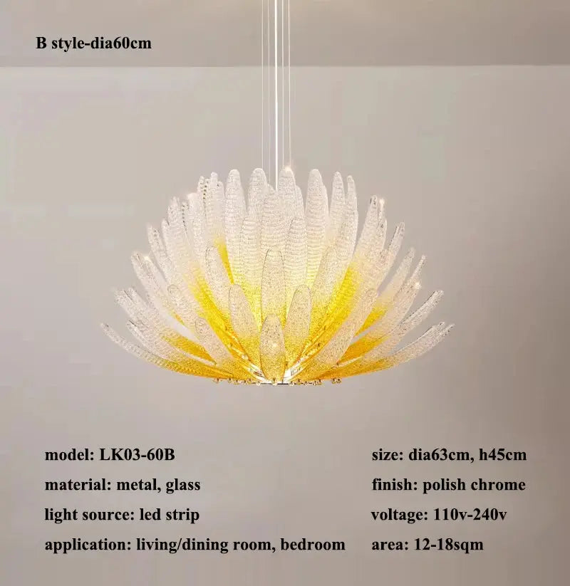 Modern Luxury Feather Glass Luxury Pendant Chandelier
