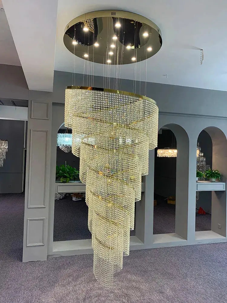 Large Spiral Design Crystal Chandelier For Staircase Hallway Lobby Modern Led Cristal Lamp Luxury Home Decor Led Light Fixture ChandeliersLife®