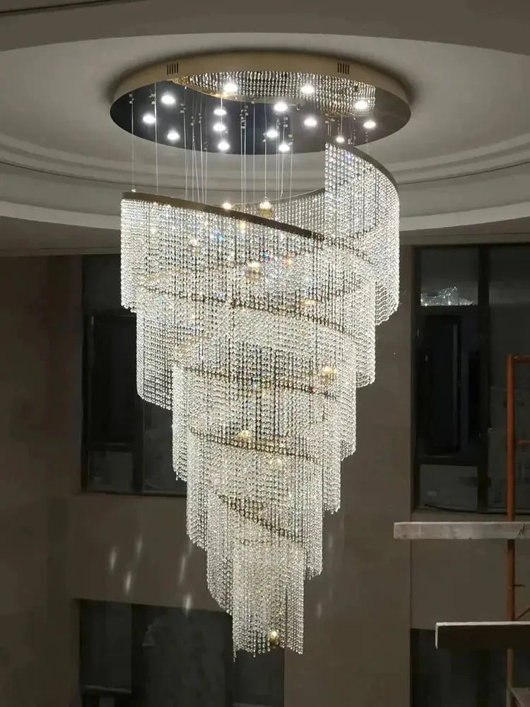 Large Spiral Design Crystal Chandelier For Staircase Hallway Lobby Modern Led Cristal Lamp Luxury Home Decor Led Light Fixture ChandeliersLife®