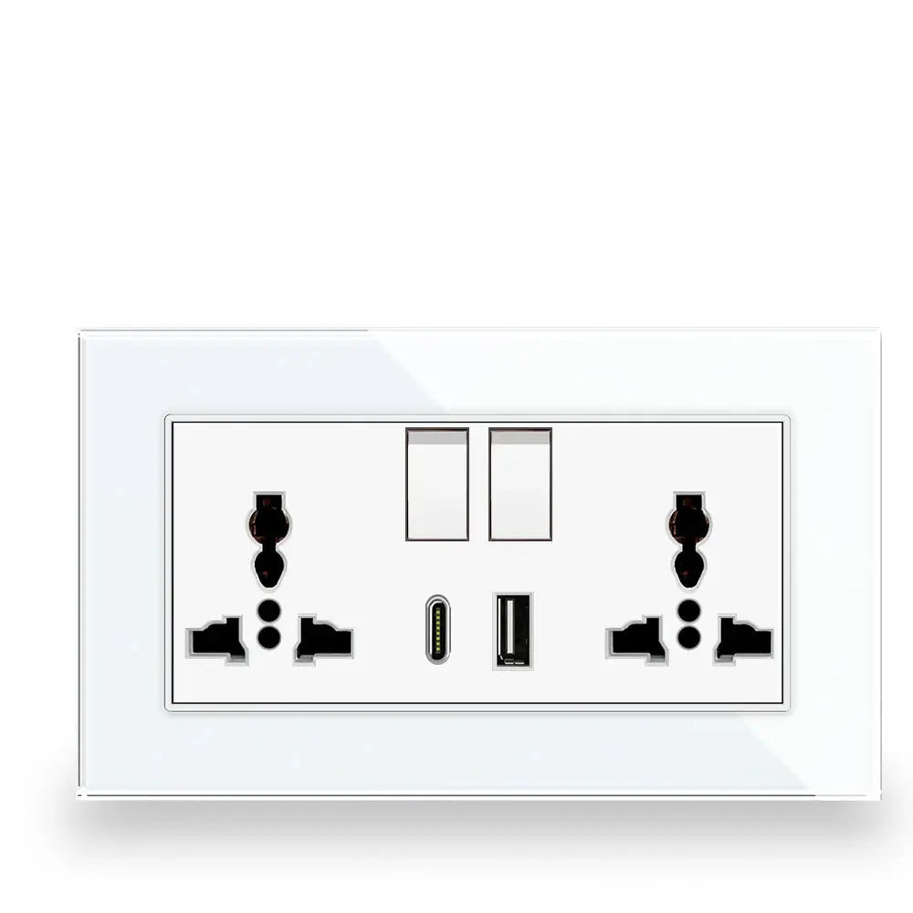 White wall plate with black outlets and switches on a white background, featuring the brand 'Delviz'.