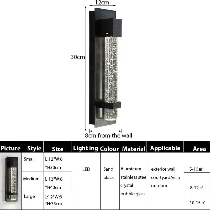 Outdoor Wall Lamp Anti Rust Aluminum with K9 Column Crystal Bubble Lighting Fixture Porch Wall Sconce for Garden Garage Entryway ChandeliersLife®