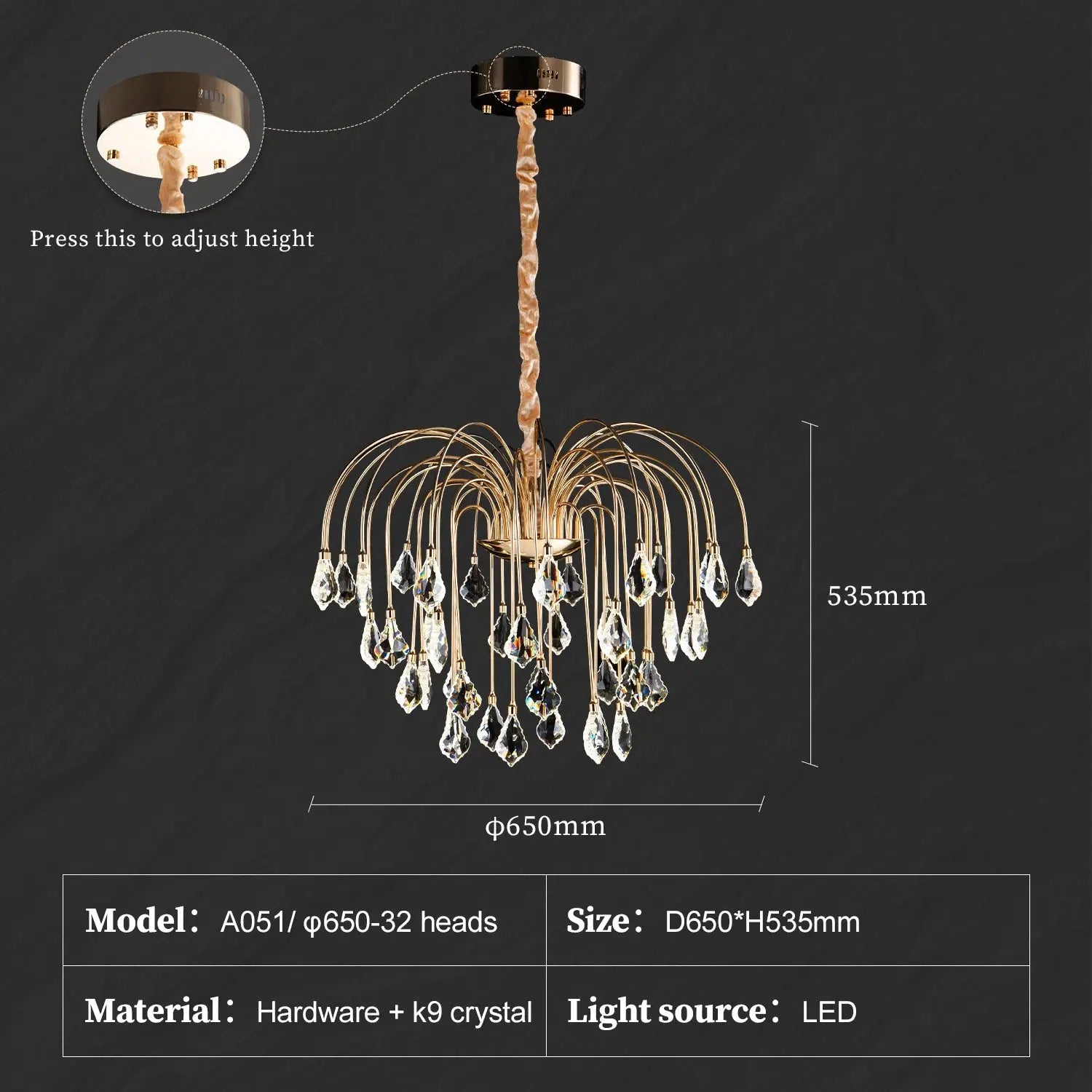 Round Luxury Crystal Ceiling Chandelier Gold For Bedroom Dining Living Room Kitchen K9 Crystal Ceiling Pendent Lamp Lights ChandeliersLife®