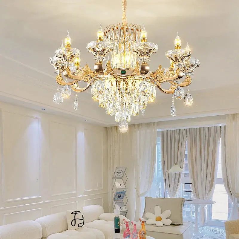 European Style Duplex Chandelier European Style Villa Living Room Candle Crystal Chandelier Hotel Lobby Chandelier In The Middle ChandeliersLife®