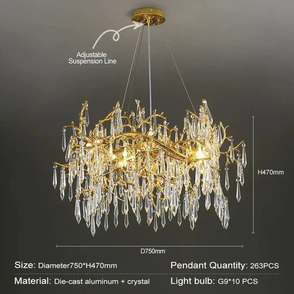 Raindrop Crystal Chandeliers Luxury Gold Dining Living Room Bedroom Kitchen Island Gold Tree Branch Crystals Ceiling Chandelier ChandeliersLife®